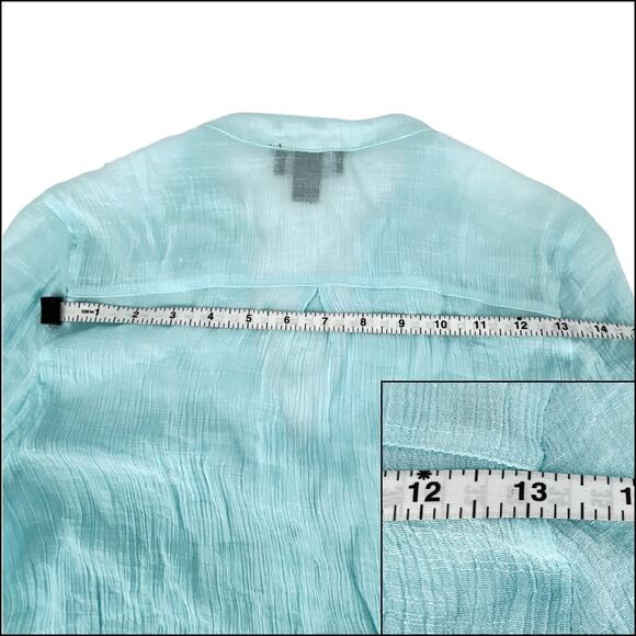 Iz Byer Henley Gauzy Crepe Tunic Top Blouse 3/4 Roll Tab Sleeve Light Blue XL - Picture 9 of 15